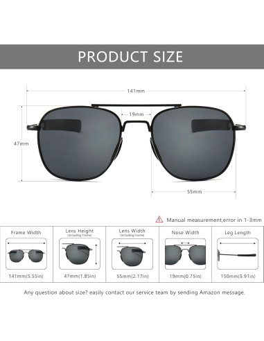 Gafas de sol piloto SUNGAIT con lentes polarizados y patillas