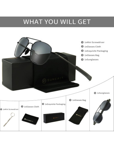 Gafas de sol piloto SUNGAIT con lentes polarizados y patillas