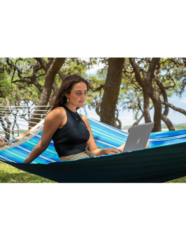 Hamaca Doble SUPERJARE con Soporte y Almohada Desmontable - Azul Aqua