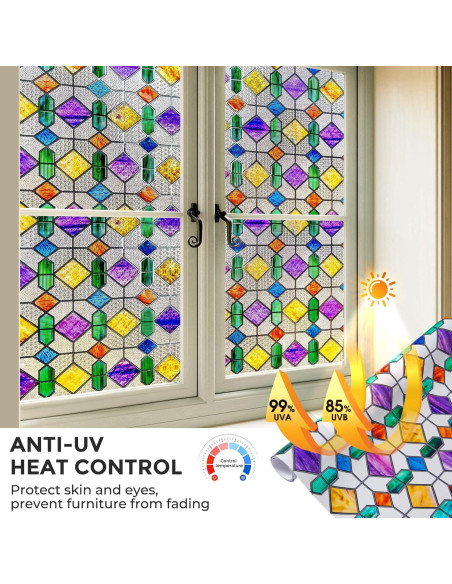 Película de Privacidad para Ventanas Coavas 44.5x100.1cm 3D Arcoíris