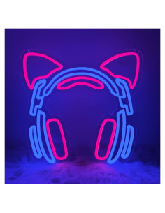Luz de Neón Gamer RuCvixkt Cabeza de Gato 34x32 cm