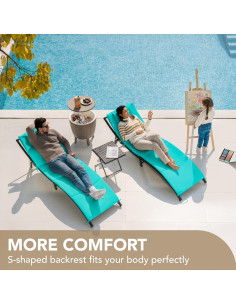 Conjunto de Chaise Lounge de Patio Devoko Ajustable 3 Piezas Azul 2