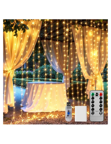 Cortina de Luces LED Brightown 300, 3m x 3m, Control Remoto