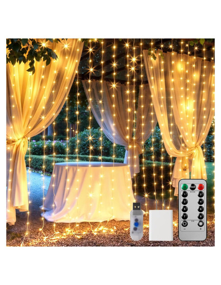 Cortina de Luces LED Brightown 300, 3m x 3m, Control Remoto