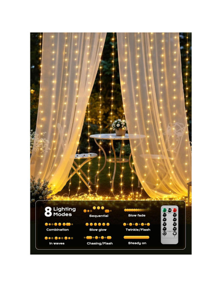 Cortina de Luces LED Brightown 300, 3m x 3m, Control Remoto