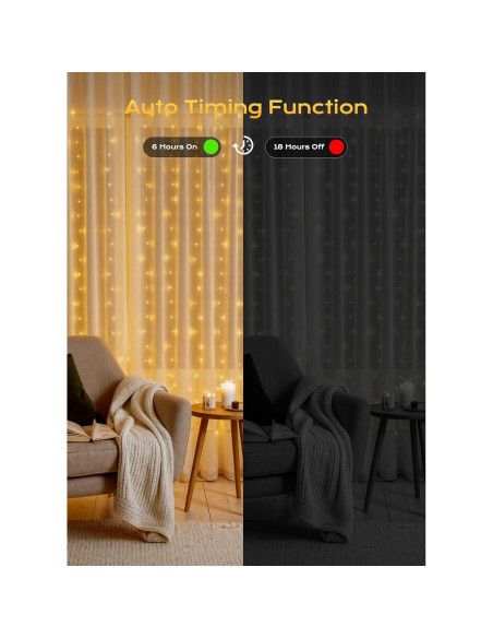 Cortina de Luces LED Brightown 300, 3m x 3m, Control Remoto