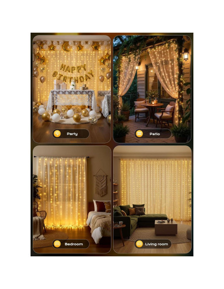 Cortina de Luces LED Brightown 300, 3m x 3m, Control Remoto