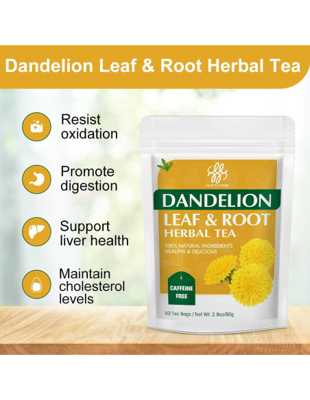 Té Herbal Premium Diente de León 40 Bolsas 80g Sin Cafeína