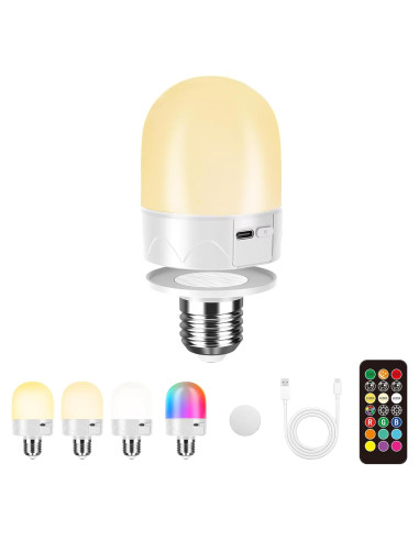 Bombilla LED Recargable E26 Pinrutar 800LM Control Remoto