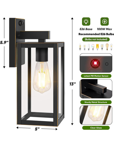 Luz de Pared Exterior BesLowe 33 cm con Sensor de Movimiento