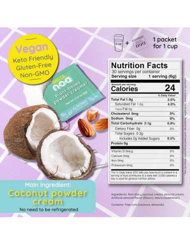 Crema en Polvo Vegana NOA Sabor Coco y Almendra 30 Sobres