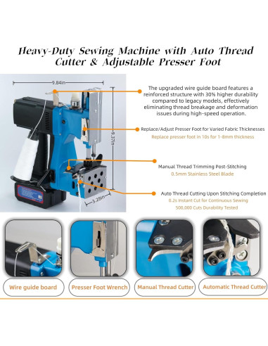 Máquina de Coser de Bolsas Inalámbrica GS-970A 36V CC Azul