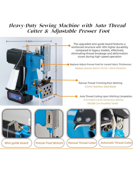 Máquina de Coser de Bolsas Inalámbrica GS-970A 36V CC Azul