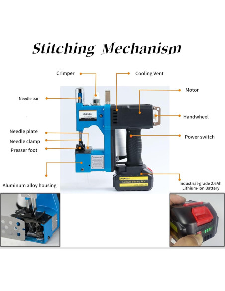 Máquina de Coser de Bolsas Inalámbrica GS-970A 36V CC Azul