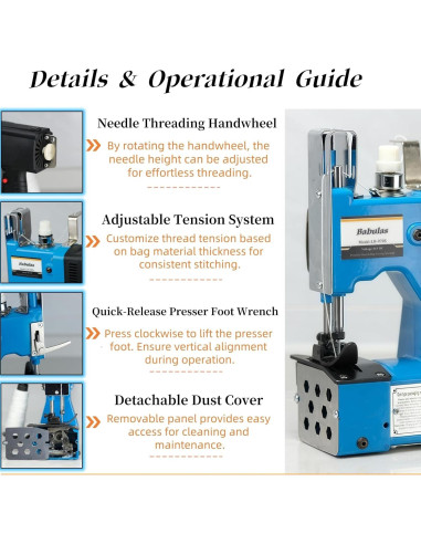 Máquina de Coser de Bolsas Inalámbrica GS-970A 36V CC Azul