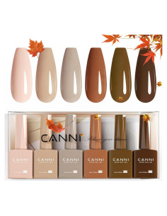 CANNI Kit 6Pcs Esmalte de Uñas Gel Marrón Nude 9ml Sin HEMA