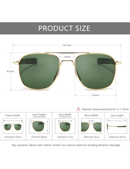 Gafas de sol piloto SUNGAIT con lentes polarizados verdes Gafas de sol piloto SUNGAIT con lentes polarizados verdes