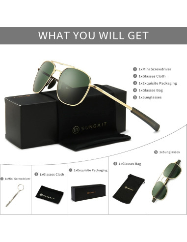 Gafas de sol piloto SUNGAIT con lentes polarizados verdes