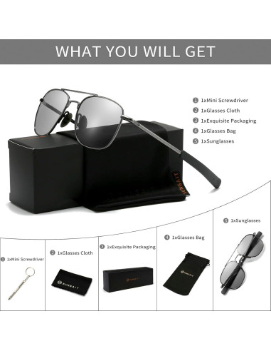 Gafas de sol piloto SUNGAIT con lentes fotocromáticos UV400