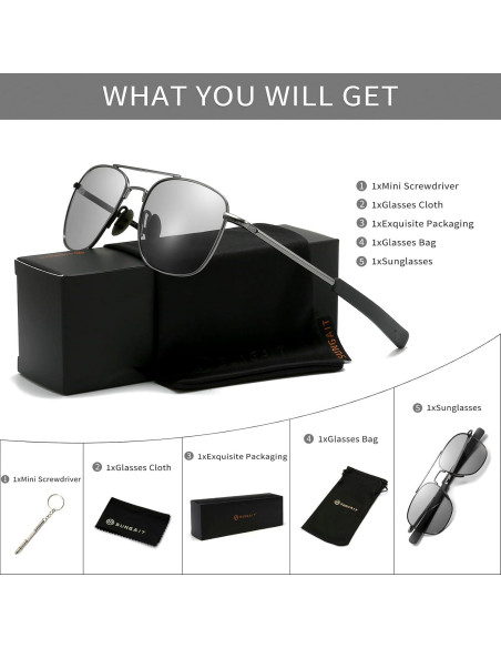 Gafas de sol piloto SUNGAIT con lentes fotocromáticos UV400 Gafas de sol piloto SUNGAIT con lentes fotocromáticos UV400