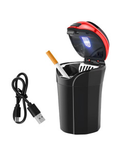 Cenicero de coche KVAEY con tapa y encendedor USB rojo