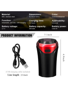 Cenicero de coche KVAEY con tapa y encendedor USB rojo 2