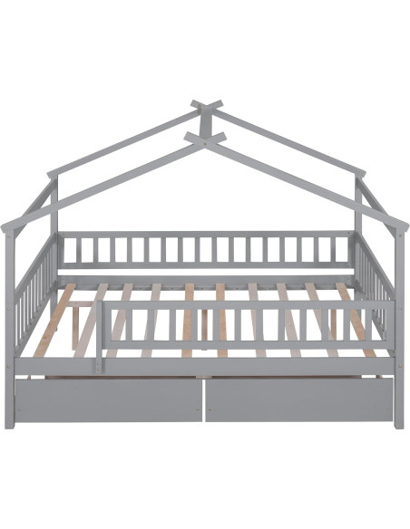 Cama Casa Completo Bellemave con Cajones y Barandillas Gris