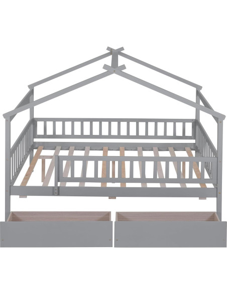 Cama Casa Completo Bellemave con Cajones y Barandillas Gris