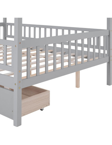 Cama Casa Completo Bellemave con Cajones y Barandillas Gris