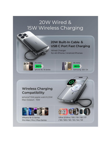 Batería Portátil MagSafe LISEN 10000mAh para iPhone y Apple Watch