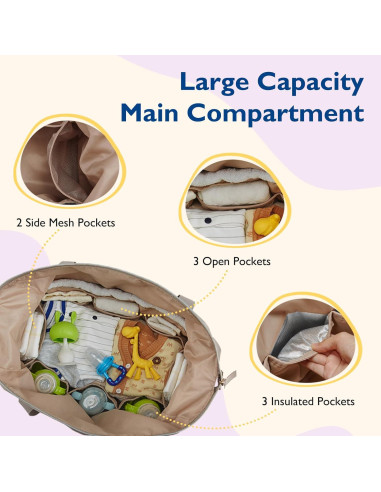 Bolsa de Pañales Tote Mommore Beige - Gran Capacidad 44.9x23.1x30 cm
