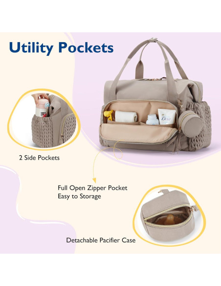 Bolsa de Pañales Tote Mommore Beige - Gran Capacidad 44.9x23.1x30 cm