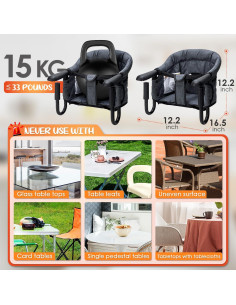 Silla Alta Plegable con Gancho para Bebés - Gris, 15 kg 2