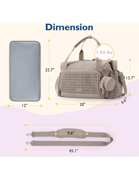 Bolsa de Pañales Tote Mommore Beige - Gran Capacidad 44.9x23.1x30 cm