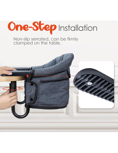 Silla Alta Plegable con Gancho para Bebés - Gris, 15 kg