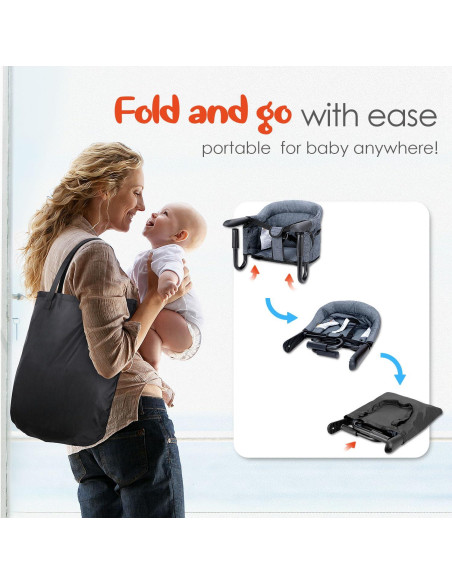 Silla Alta Plegable con Gancho para Bebés - Gris, 15 kg