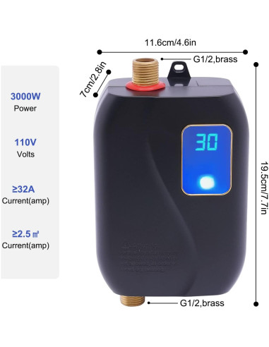 Calentador de Agua Instantáneo Eléctrico Fagauhds 3000W 110V