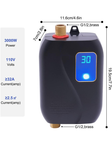 Calentador de Agua Instantáneo Eléctrico Fagauhds 3000W 110V