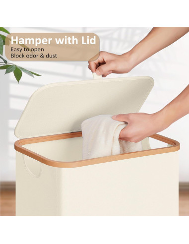 Cesta de lavandería delgada Vincona 75L beige con tapa