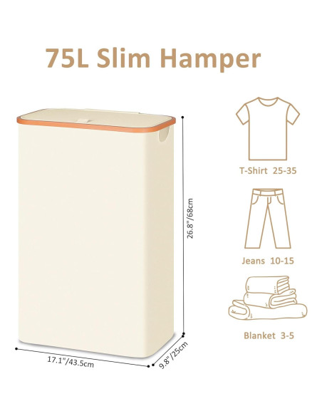 Cesta de lavandería delgada Vincona 75L beige con tapa