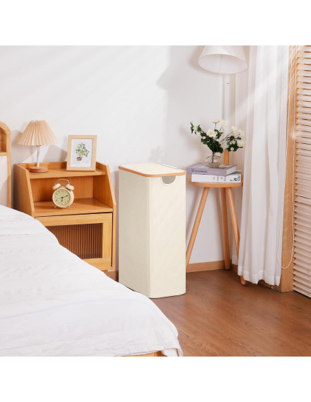 Cesta de lavandería delgada Vincona 75L beige con tapa