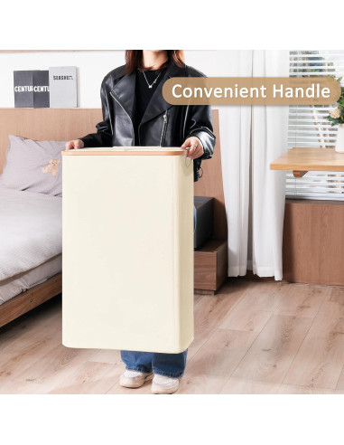 Cesta de lavandería delgada Vincona 75L beige con tapa