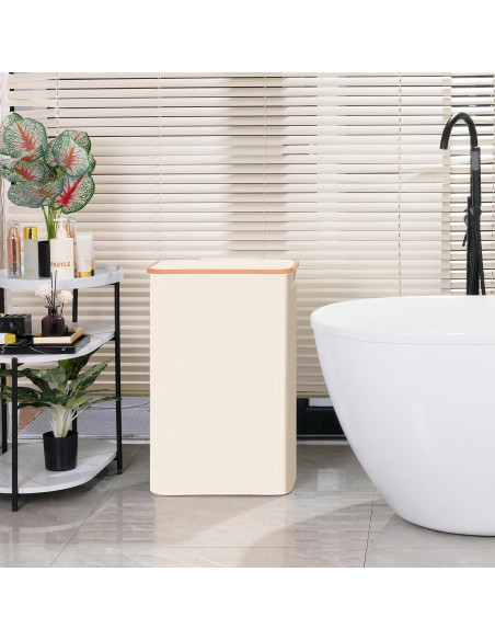 Cesta de lavandería delgada Vincona 75L beige con tapa