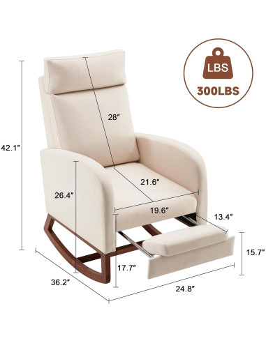 Silla Mecedora AYEASY Beige Lino con Reposapiés Ajustable