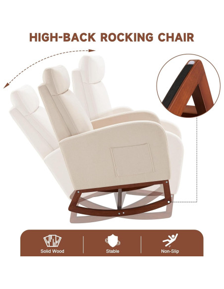 Silla Mecedora AYEASY Beige Lino con Reposapiés Ajustable