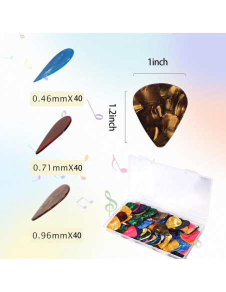 Paquete de 120 Púas de Guitarra Celuloide 0.46-0.96mm