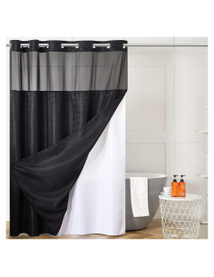 Cortina de Ducha Furlinic Negra 91x183 cm con Forro Desmontable