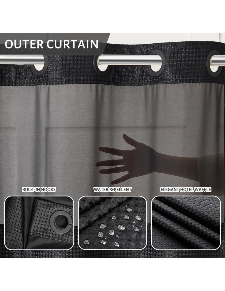 Cortina de Ducha Furlinic Negra 91x183 cm con Forro Desmontable