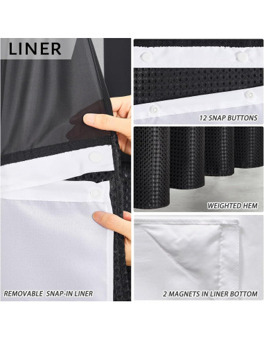 Cortina de Ducha Furlinic Negra 91x183 cm con Forro Desmontable