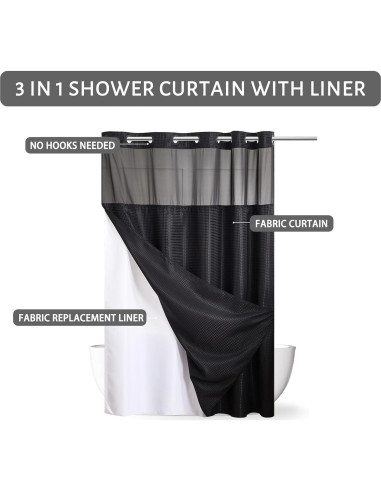 Cortina de Ducha Furlinic Negra 91x183 cm con Forro Desmontable